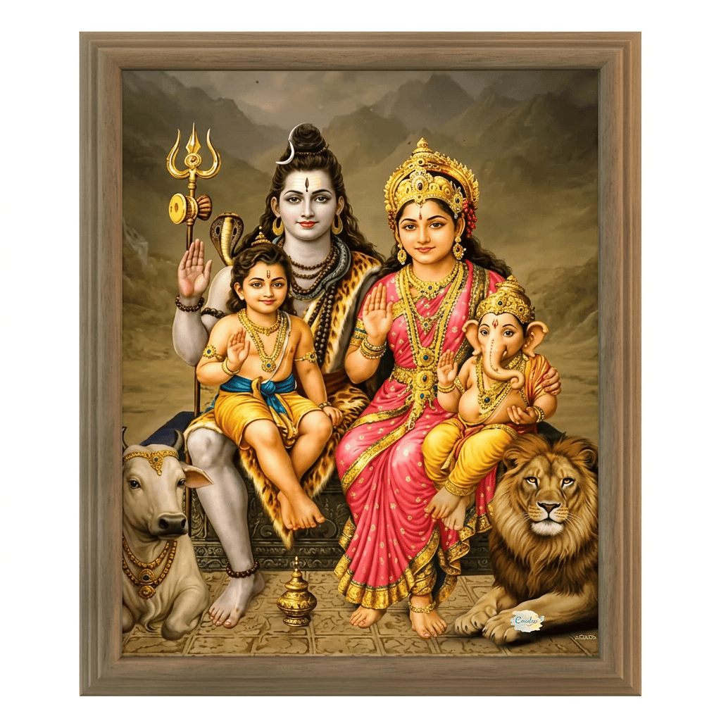 Classic Shiva Parivar Photo Frame - Spiritual Home Decor Wall Art