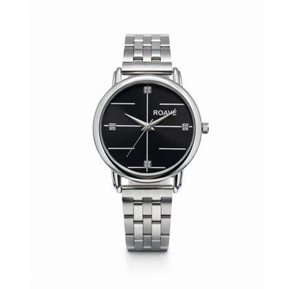 ROAVÉ Quartz Round Stainless Steel Band Casual Analog Watch For Women With Sliding Clasp - Black
