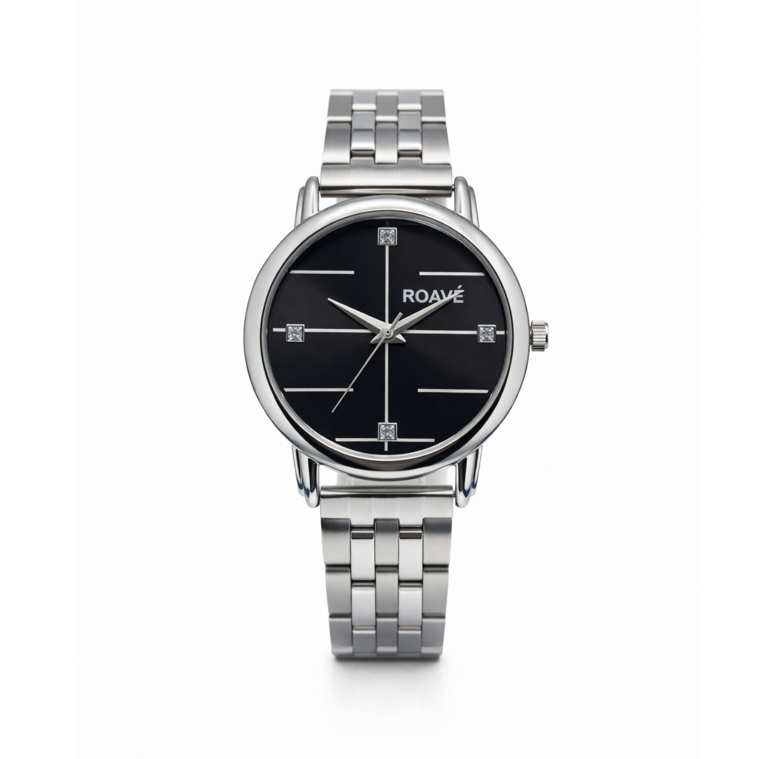 ROAVÉ Quartz Round Stainless Steel Band Casual Analog Watch For Women With Sliding Clasp - Black