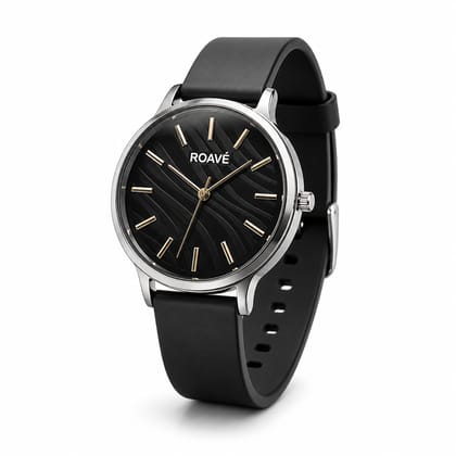 ROAVÉ Quartz Round Silicone Band Casual Analog Watch For Women With Buckle Clasp - Black