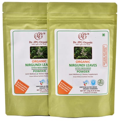 Dr. JPG Organic Nirgundi Leaves Powder For Joint Pain-114g / Vitex Negundo/INDIA ORGANIC Certified / (114g Pack Of 2)