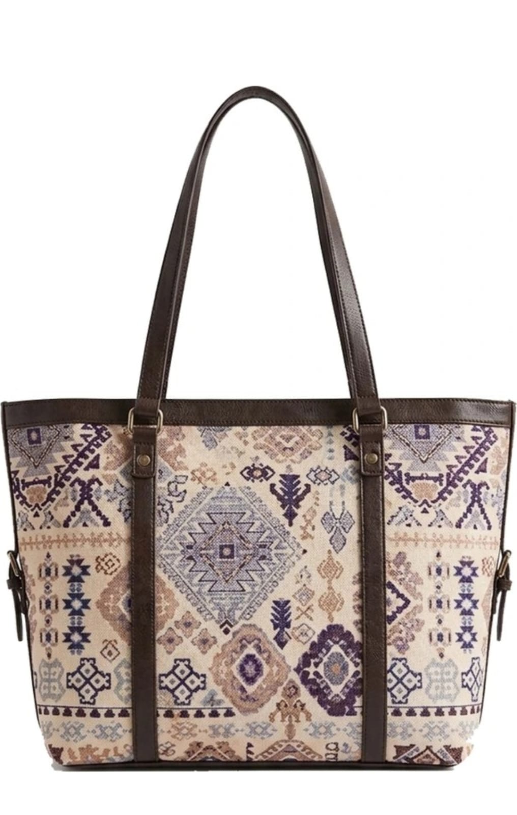 Women's Embroidered Canvas Tote Bag with Faux Leather Tri