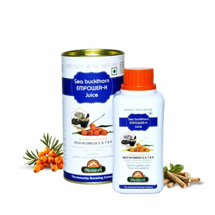 Biosash Sea Buckthorn Berry Empower-X Juice 250ml | Rich in Omega 3 6 7 9 Fatty Acids for Energy Vitality & Strength | Pure Herbal Blend with Kaunch Beej Ashwagandha Safed Musli Gokhru & Sea Buckthorn Biosash Sea Buckthorn Berry Empower-X Juice 250ml | Rich in Omega 3 6 7 9 Fatty Acids for Energy Vitality & Strength | Pure Herbal Blend with Kaunch Beej Ashwagandha Safed Musli Gokhru & Sea Buckthorn