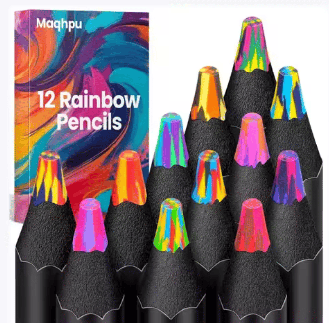12 PCS Color Burst Rainbow Pencils Set for Kids & Students