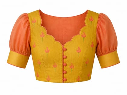 Women's Mustard and Peach Saree Blouse with Back Cut-Out Women's Mustard and Peach Saree Blouse with Back Cut-Out