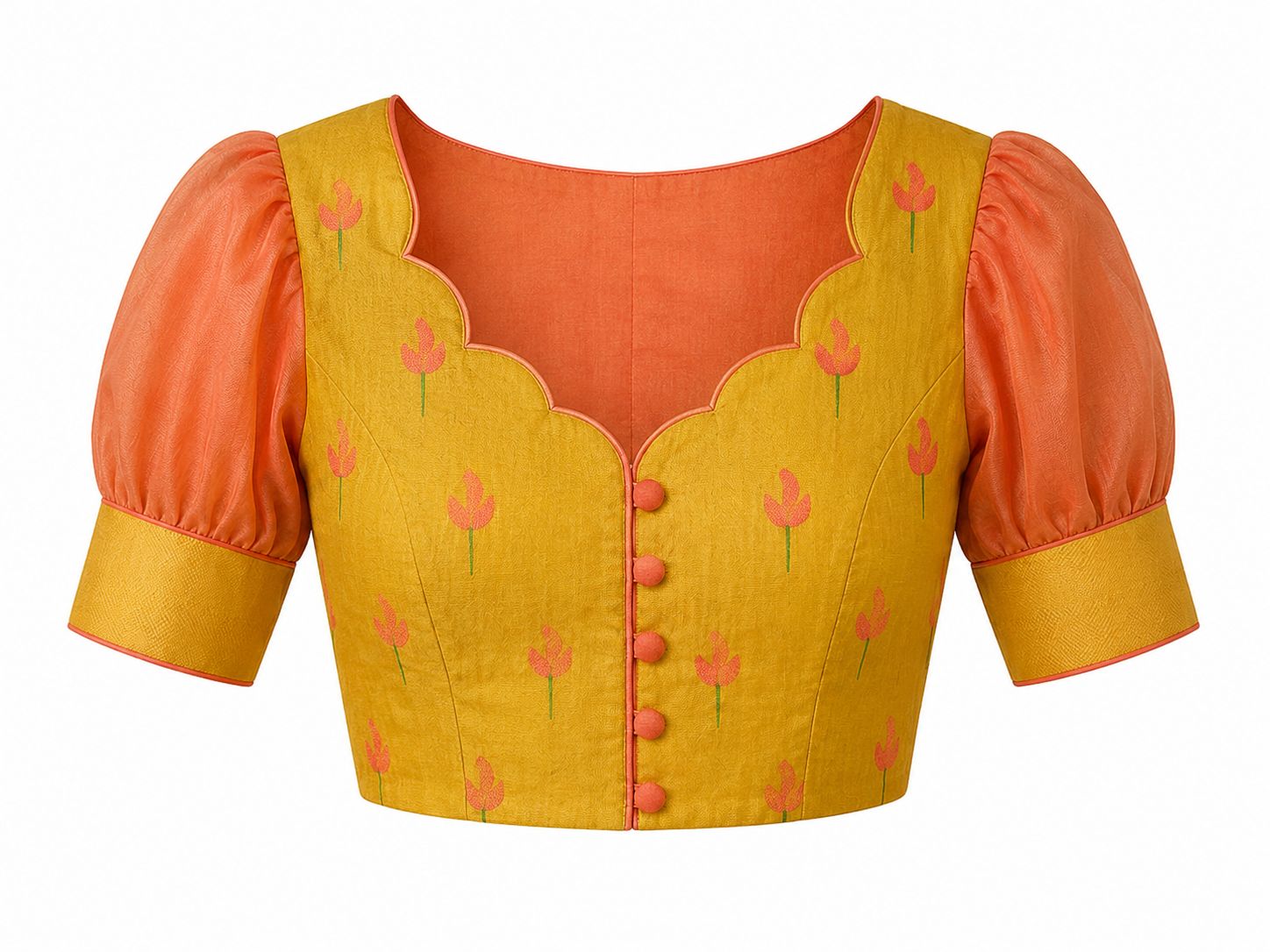 Women's Mustard and Peach Saree Blouse with Back Cut-Out