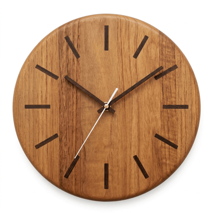 Mid-Century Modern Round Walnut Silent Wall Clock, 30 cm