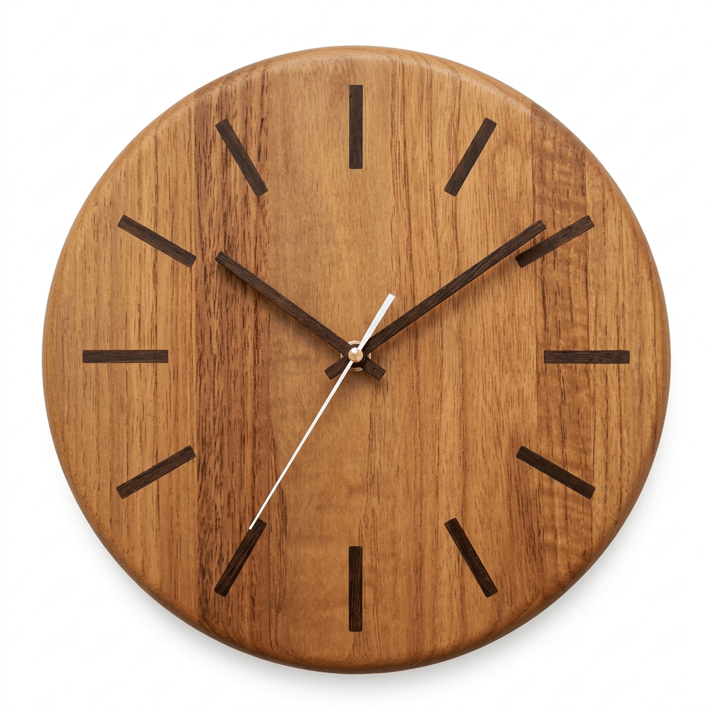 Mid-Century Modern Round Walnut Silent Wall Clock