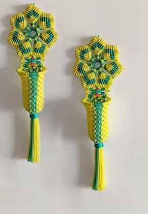 Handmade Yellow and Green Macrame Wall Hanging Plant Holder (Pack of 2) Handmade Yellow and Green Macrame Wall Hanging Plant Holder (Pack of 2)