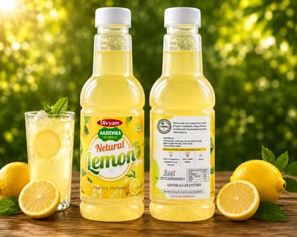 Divyam Aajeevika Natural Lemon Sharbat 750ml| Nimboo Ras, Amla, Honey & Rock Candy | No Artificial Colour | Makes 50+ Glasses