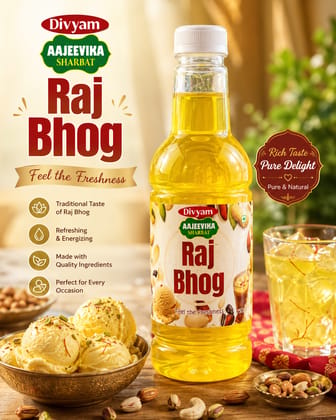 Divyam Raj Bhog Sharbat – Traditional Indian Sweet Beverage Concentrate (750 ml)