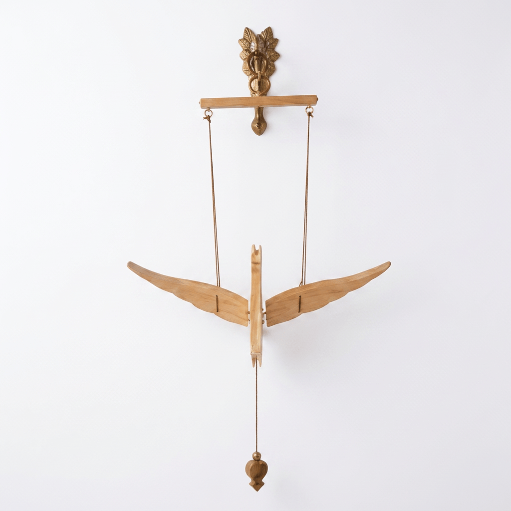 Hand-Carved Flying Wooden Bird Mobile hanging decoration with Flapping Wings