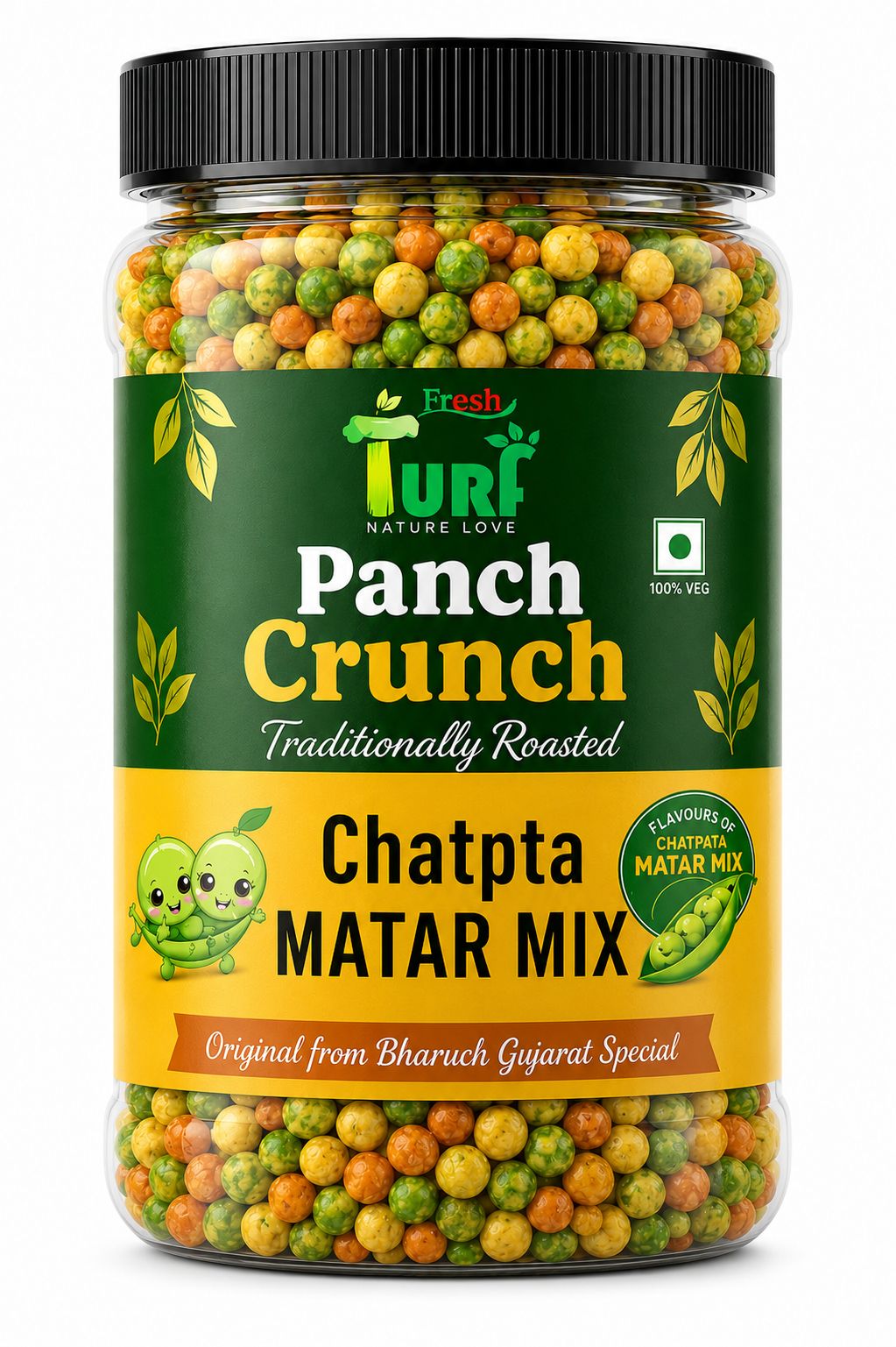 TURF FRESH - Premium Panch Crunch MatarMix | Bharuch Special Roasted Five Floavours Chatpta PeasMix| High Panch Protein CrunchyMix Snack | Healthy & Tasty MixNamkeen | Power Packed Anytime Snack