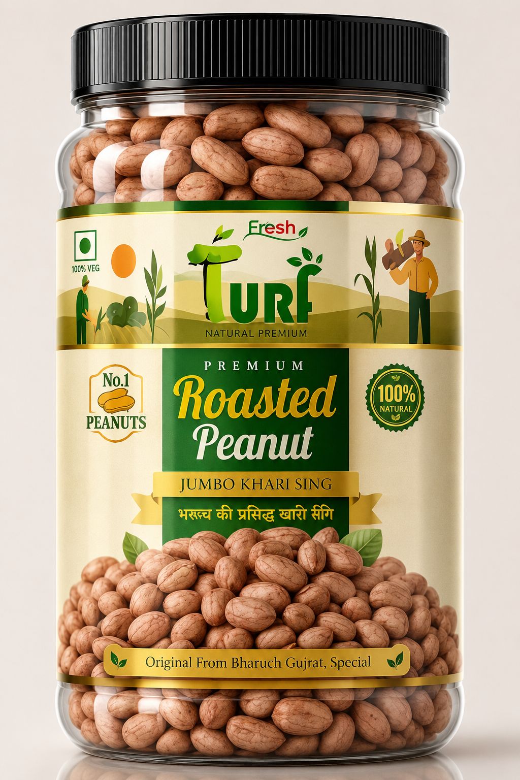 TURF FRESH - Roasted Salted Jumbo Peanuts | Premium Khari Sing from Bharuch Gujarat | Crunchy Mungfali Dana Namkeen | Spicy Chakna Snack [Grade A Protein-Rich Healthy Peanuts]