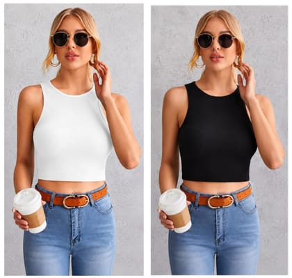 Women's Sleeveless Ribbed Crop Top Combo (Pack of 2)