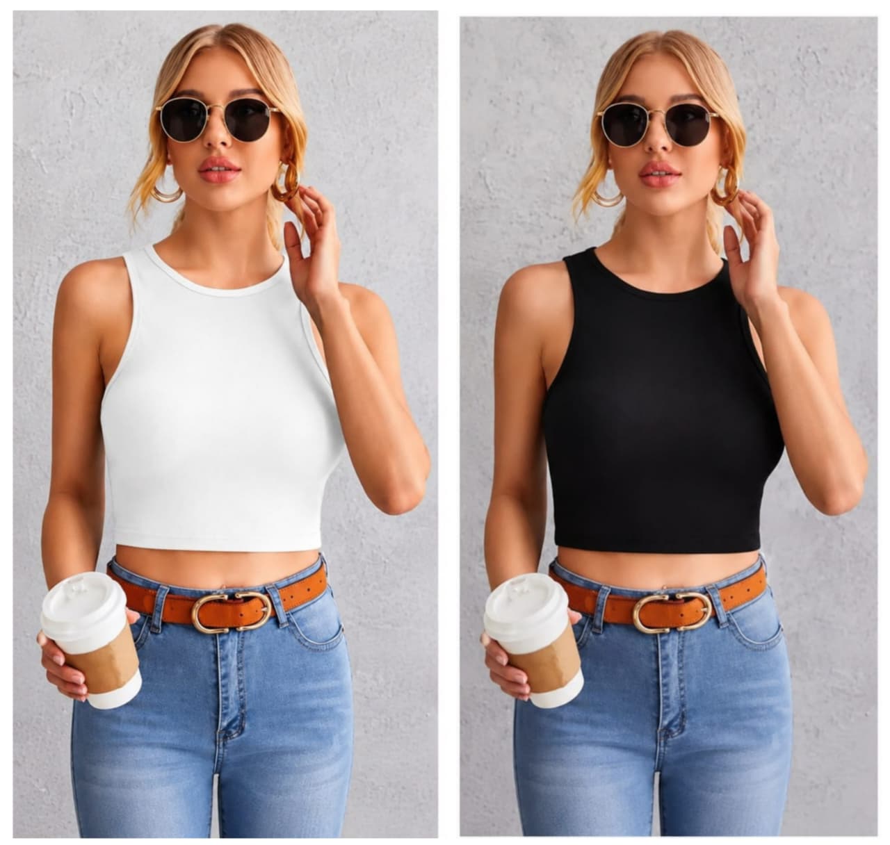 Women's Sleeveless Ribbed Crop Top Combo (Pack of 2)
