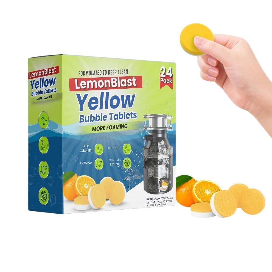 LemonBlast Yellow Garbage Disposal Bubble Cleaner Tablets - 24 Pack