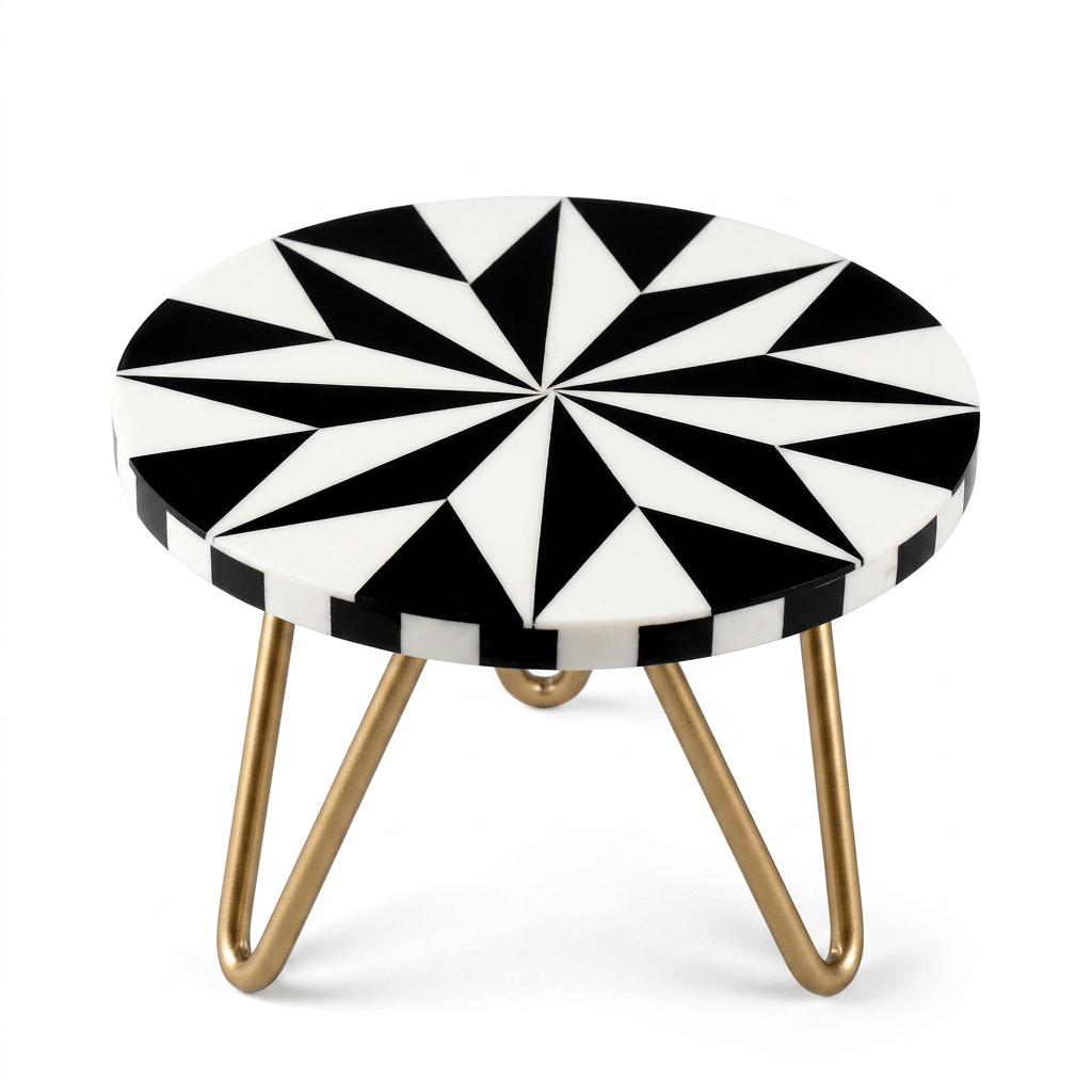 Bone Inlay Star Pattern Cake Stand with Metal Hairpin Legs