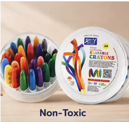 DOZY 24 Shades Pinch Grip Erasable Crayons for Kids – Non-Toxic & Mess-Free
