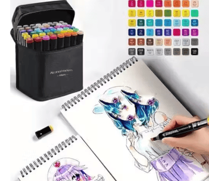 48 Pcs Dual Tip Markers Set with Carry Case – Multicolor Sketch Pens for Kids & Adults