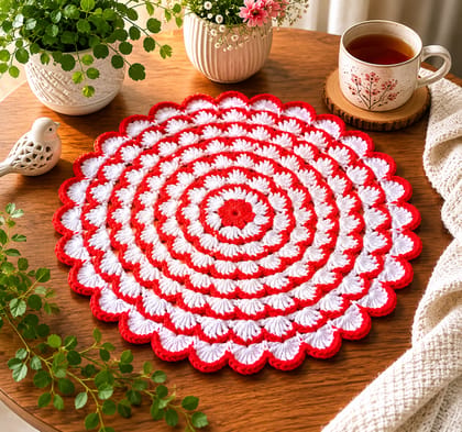 Aai's Handmade Crimson Petals Crochet Table Mat/Doily (12×12 Inches, Item Code - SN0007V1) Aai's Handmade Crimson Petals Crochet Table Mat/Doily (12×12 Inches, Item Code - SN0007V1)