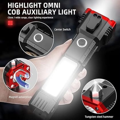 High Power Multi-Purpose Emergency Torch with Glass Breaker, Seat Belt Cutter and Magnetic Base for Vehicles
