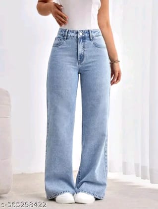 Light Blue Straight fit Jeans Loose fit For Women