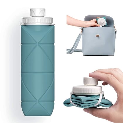 Foldable Silicone Water Bottle with Carabiner - 600ml