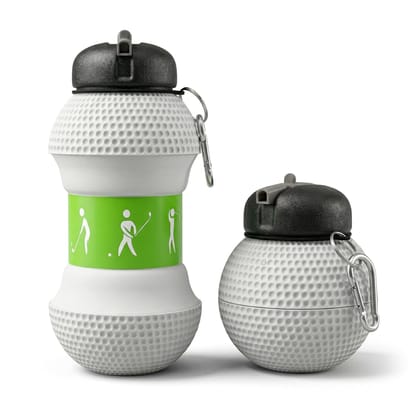 Foldable Golfball Silicone Water Bottle with Carabiner - 550ml