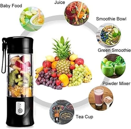 Portable 6-Blade 2 USB Juicer Blender with Built-In Jar, Juice Mixer Bottle, Fruit Juice Machine, USB Rechargeable Personal Size Juicer Grinder for Juices, Kitchen Appliance for Protein & Milk Shakes (S2) (MultiColor)