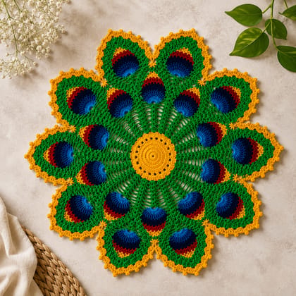 Aai's Handmade Peacock Crochet Table Mat - (Premium Edition - 24x24 Inches, Item Code - SN0001V1) Aai's Handmade Peacock Crochet Table Mat - (Premium Edition - 24x24 Inches, Item Code - SN0001V1)
