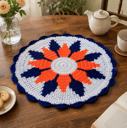 Aai's Handmade Sunburst Crochet Table Mat/Doily (Creative Edition - 11×11 Inches, Item Code - SN0005V1) Aai's Handmade Sunburst Crochet Table Mat/Doily (Creative Edition - 11×11 Inches, Item Code - SN0005V1)