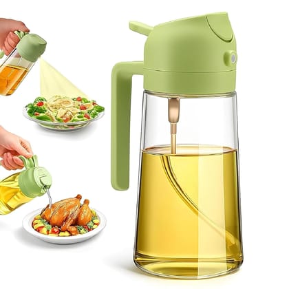 Oil Spray Bottle for Cooking, Premium Glass 2 in 1 Oil Dispenser for Kitchen, Food Grade Oil Sprayer Containers with Nozzle, Oil Bottle for Air Fryer, Roasting and Frying 500 ML