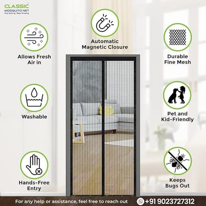 Magnetic Door Mesh Net, Easy Fit Mosquito Protection Screen with Full-Length Magnetic Closure
