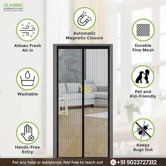 Magnetic Door Mesh Net, Easy Fit Mosquito Protection Screen with Full-Length Magnetic Closure