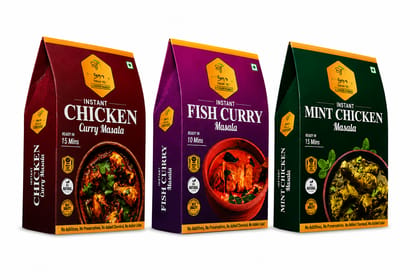 Thean Ee Instant Curry Masala Combo Pack | Chicken Curry + Fish Curry + Mint Chicken Masala | 100g Each (Pack of 3) | Ready in 15 Mins | No Preservatives | Homemade Style Taste