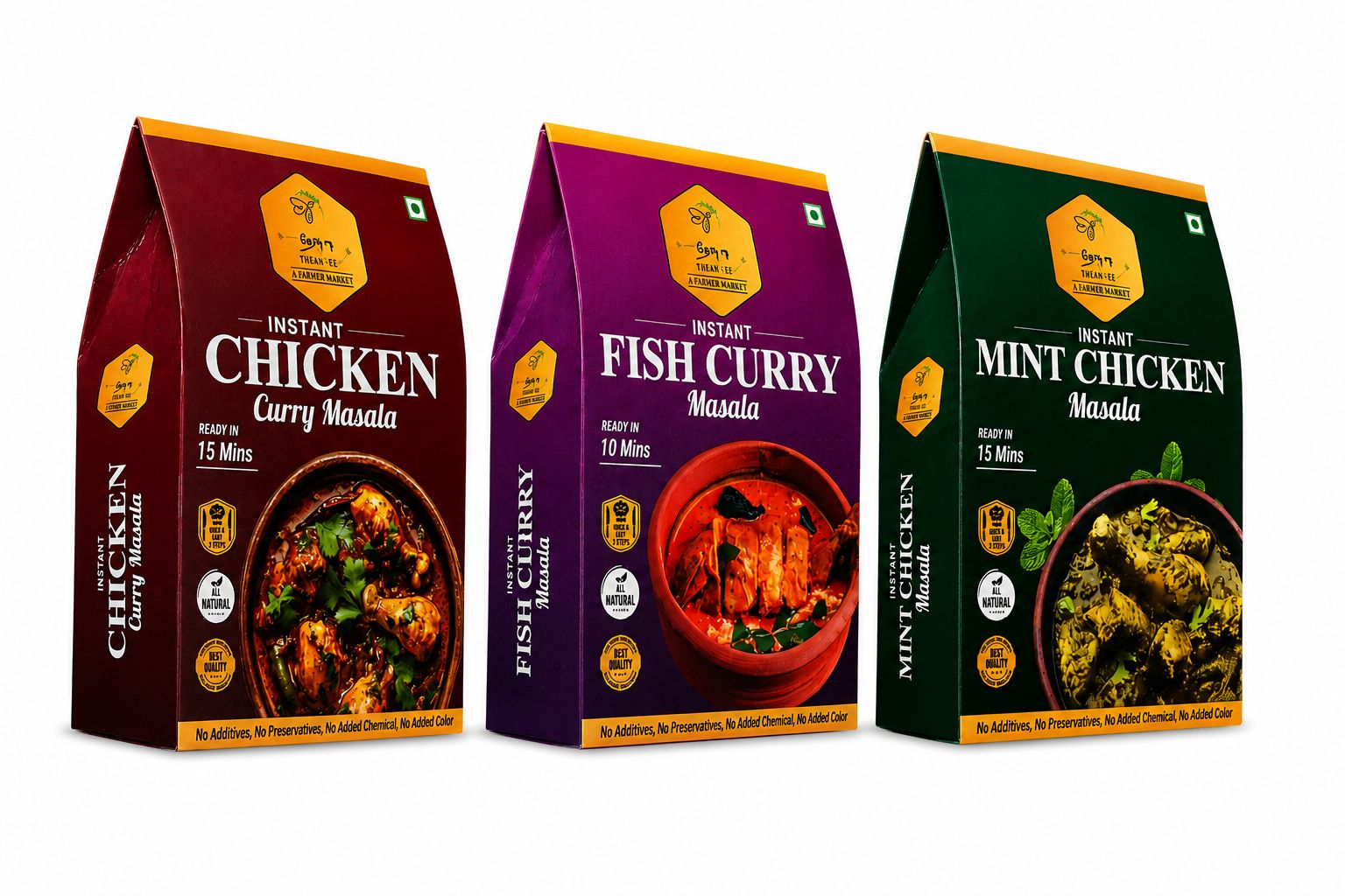 Thean Ee Instant Curry Masala Combo Pack | Chicken Curry + Fish Curry + Mint Chicken Masala | 100g Each (Pack of 3) | Ready in 15 Mins | No Preservatives | Homemade Style Taste