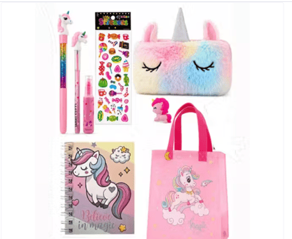Unicorn Fur Diary for Girls with Furry Pencil Box, Unicorn Pen, Bullet Pencil & Eraser – Pack of 9
