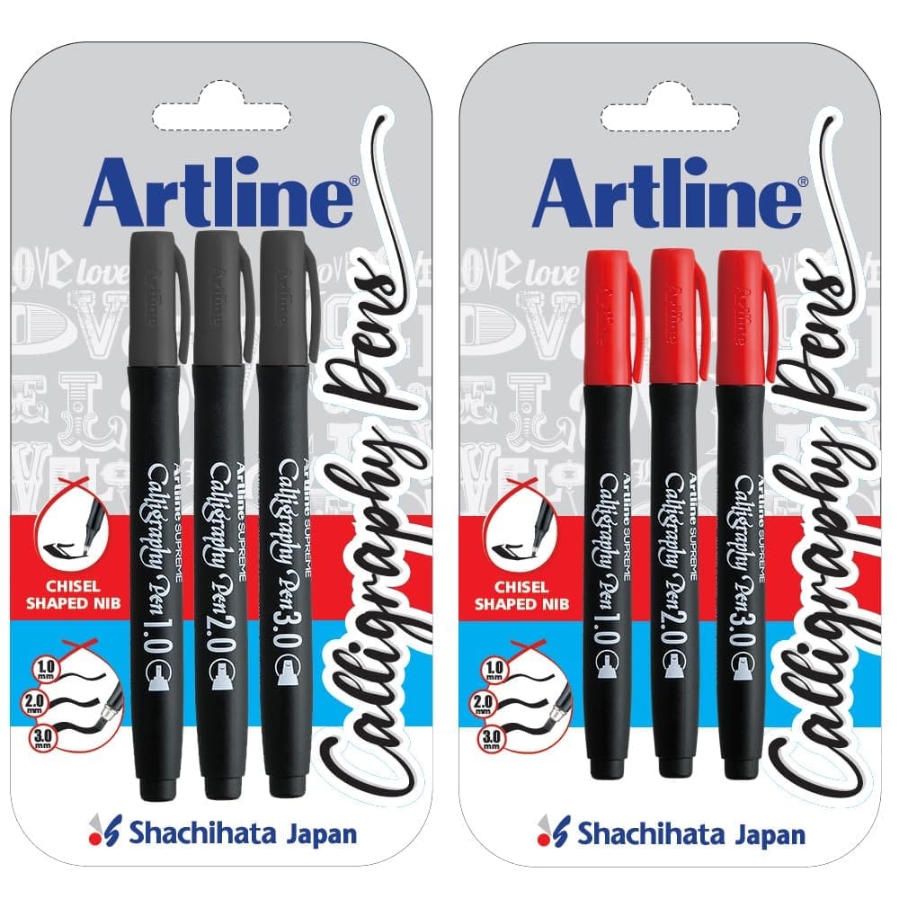 Ergoline Calligraphy Set Of 3 Black and Red | For Lettering and Decoration | Water Based Ink
