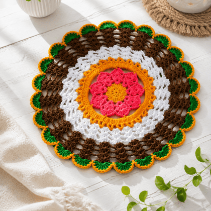 Aai's Handmade Blooming Rose Mandala Crochet Table Mat/Doily (12×12 Inches, Item Code - SN0003V1) Aai's Handmade Blooming Rose Mandala Crochet Table Mat/Doily (12×12 Inches, Item Code - SN0003V1)