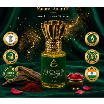 Elegantra Madina Pure Concentrated Attar (10ml) | Premium Long Lasting Non-Alcoholic Perfume Oil | Rose & Sandalwood Oriental Fragrance for Men & Women (Pack of 1)