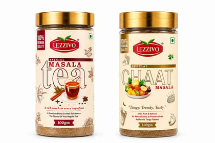 LEZZIVO Refresh & Relish Combo (200g) | Tea Masala + Chaat Masala | 2 Jars x 100g