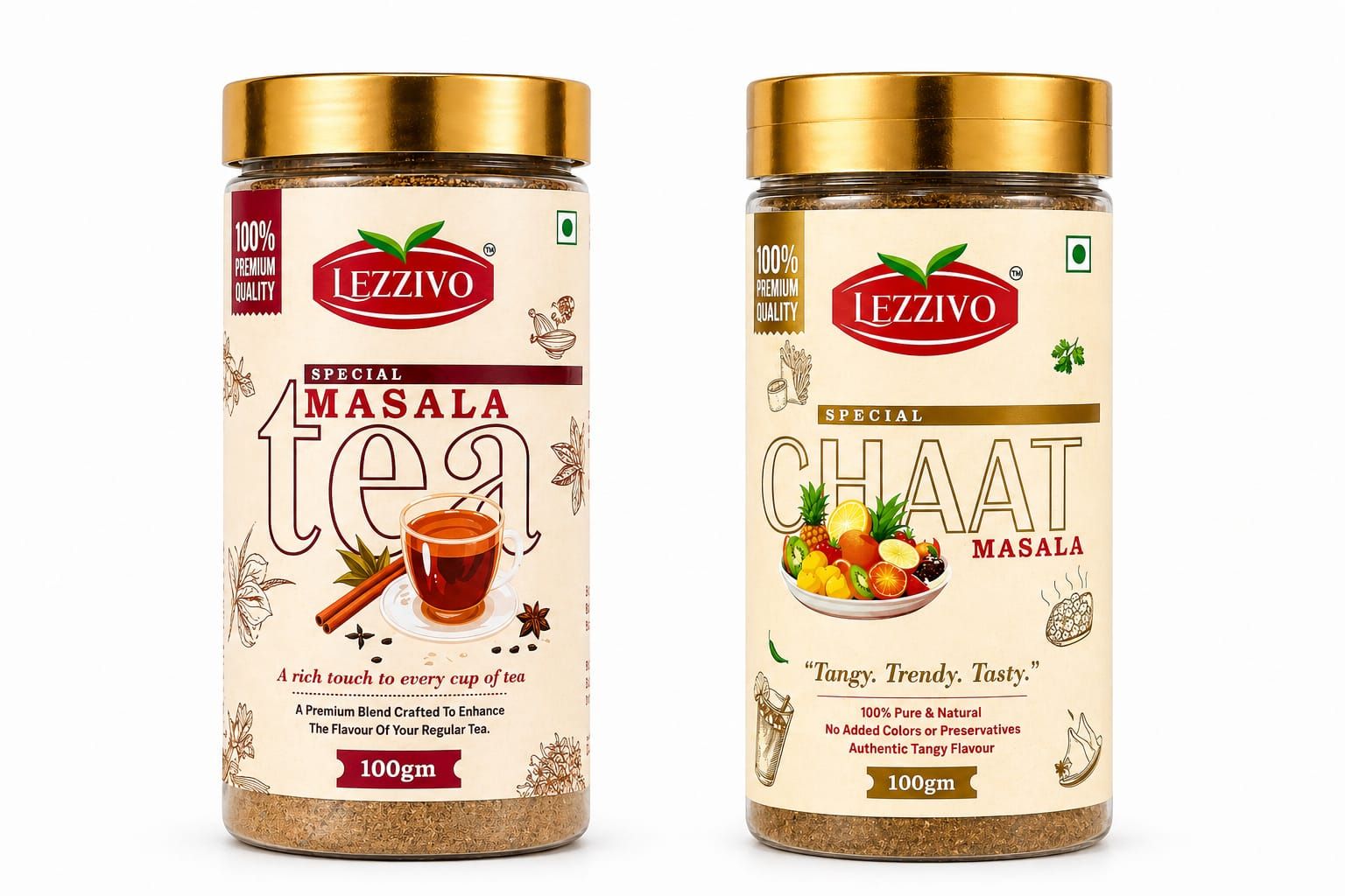 LEZZIVO Refresh & Relish Combo (200g) | Tea Masala + Chaat Masala | 2 Jars x 100g