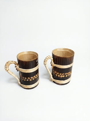 Bamboo Coffee Cup | Traditional Tea Coffee Mug | for Kitchen, Office, Home & Restaurants | Traditional Handmade |Brown Pack of 2 ( Size 9.5 cm x 5.5 cm)