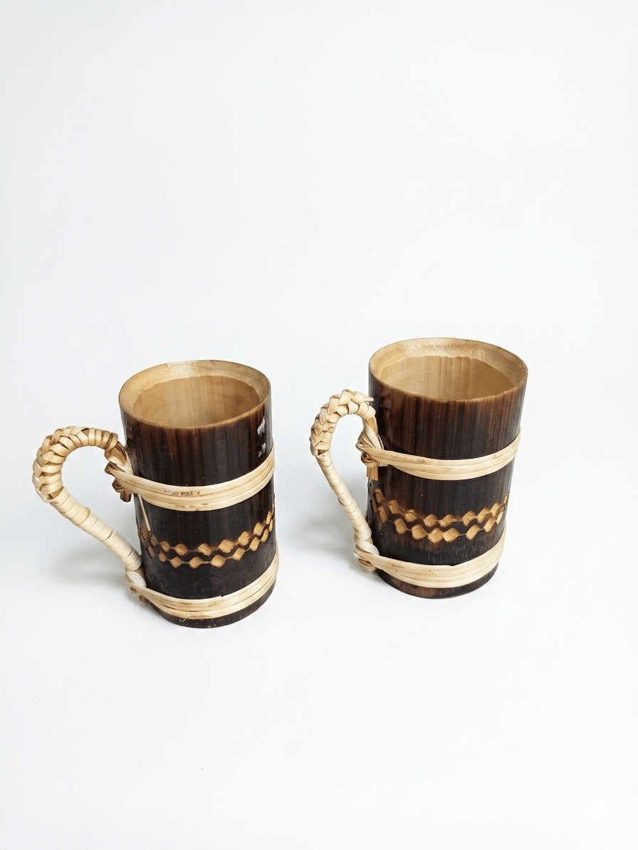 Bamboo Coffee Cup | Traditional Tea Coffee Mug | for Kitchen, Office, Home & Restaurants | Traditional Handmade |Brown Pack of 2 ( Size 9.5 cm x 5.5 cm)
