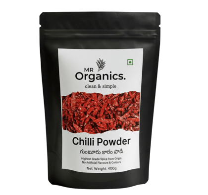 Red Chilli Powder 400g – Lal Mirchi Powder | Natural Oils Intact | Extra Hot & Vibrant Red Colour | Stemless | No Artificial Colours, Additives or Preservatives | Pure Spicy Masala for Curries |Guntur chilli powder By MR Organics
