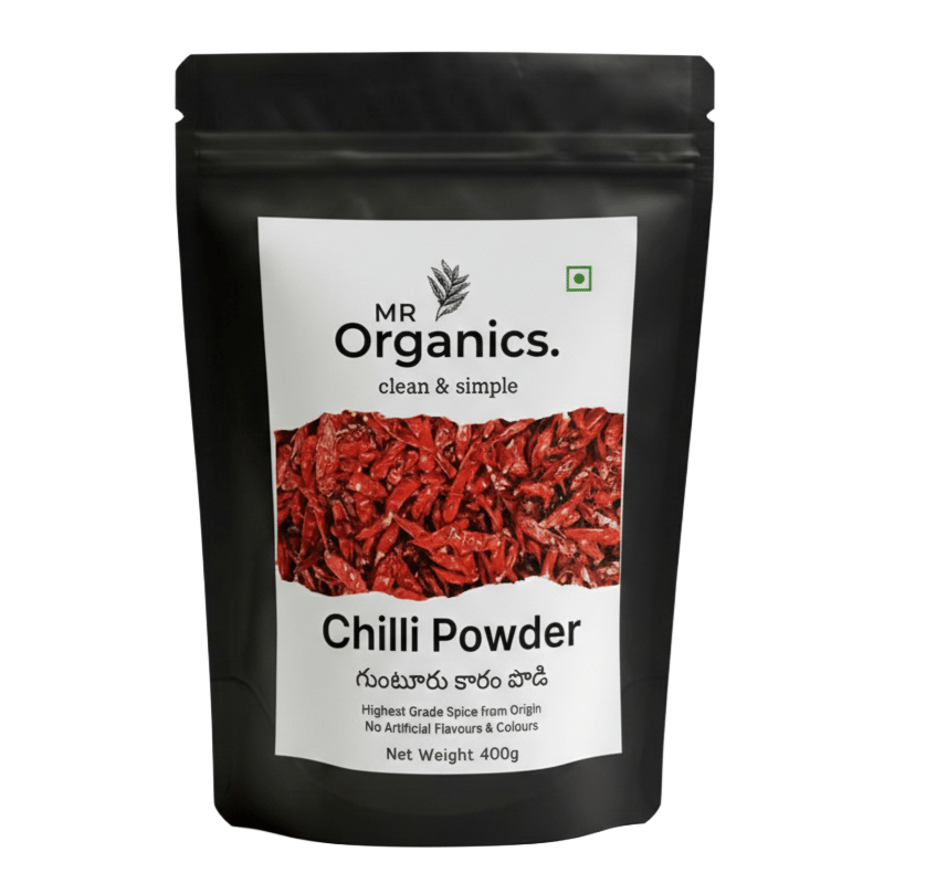 Red Chilli Powder 400g – Lal Mirchi Powder | Natural Oils Intact | Extra Hot & Vibrant Red Colour | Stemless | No Artificial Colours, Additives or Preservatives | Pure Spicy Masala for Curries |Guntur chilli powder By MR Organics