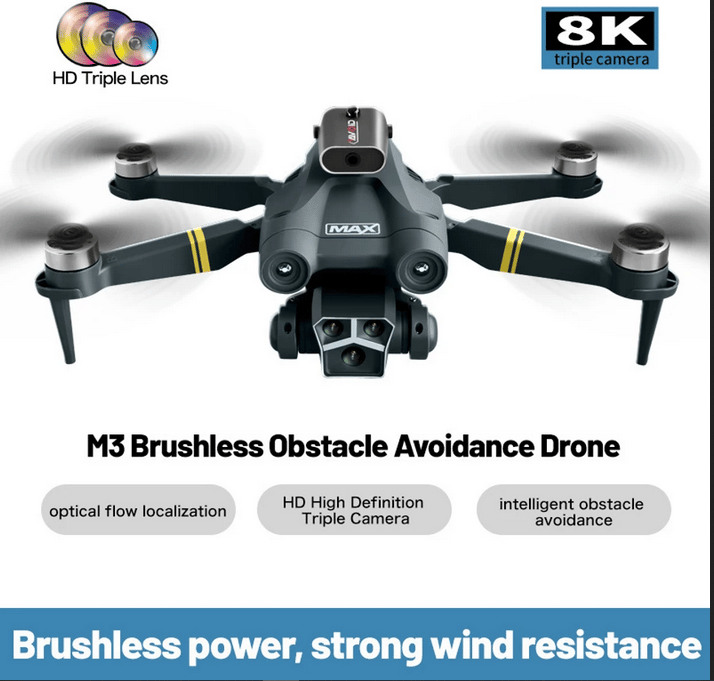 M3 Max Drone with Dual HD Camera, Dual Battery, Optical Flow Positioning, Obstacle Avoidance, Foldable RC Quadcopter for Kids, Beginners & Hobbyists