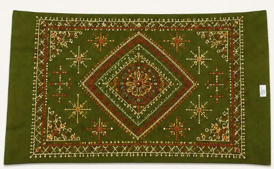 Handmade Olive Green Embroidered Cotton Table Placemat