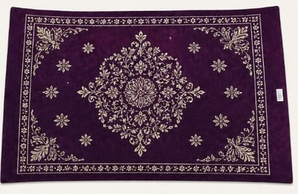 Luxury Purple Cotton Velour Embroidered Area Rug